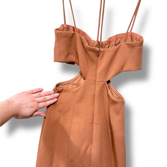 MISHA Tokyo Strappy Cutout Party Minimalist Mini Dress in Praline Brown Size 2 - Picture 11 of 13